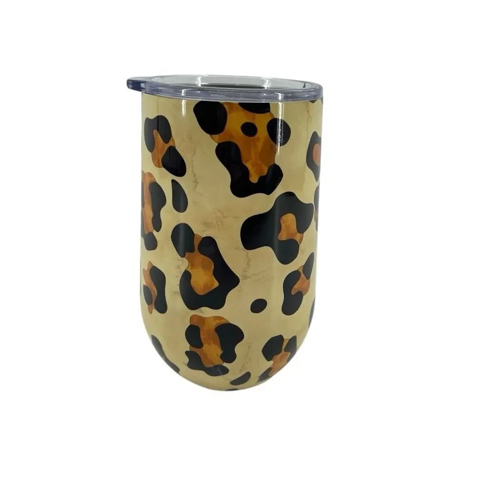 16 Oz Leopard Print Stainless Steel Insulated Tumbler Travel Cup Lid